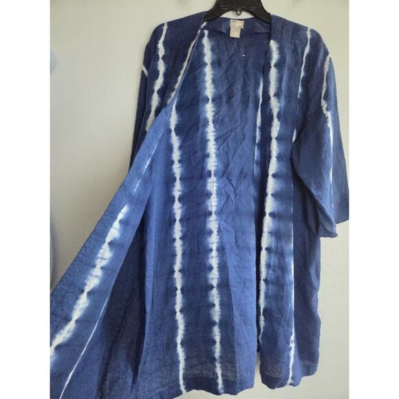 Chico's Indigo Blue & White Tie Dye 100% Linen Open Cardigan/Kimono size 3P/18P - Picture 9 of 9